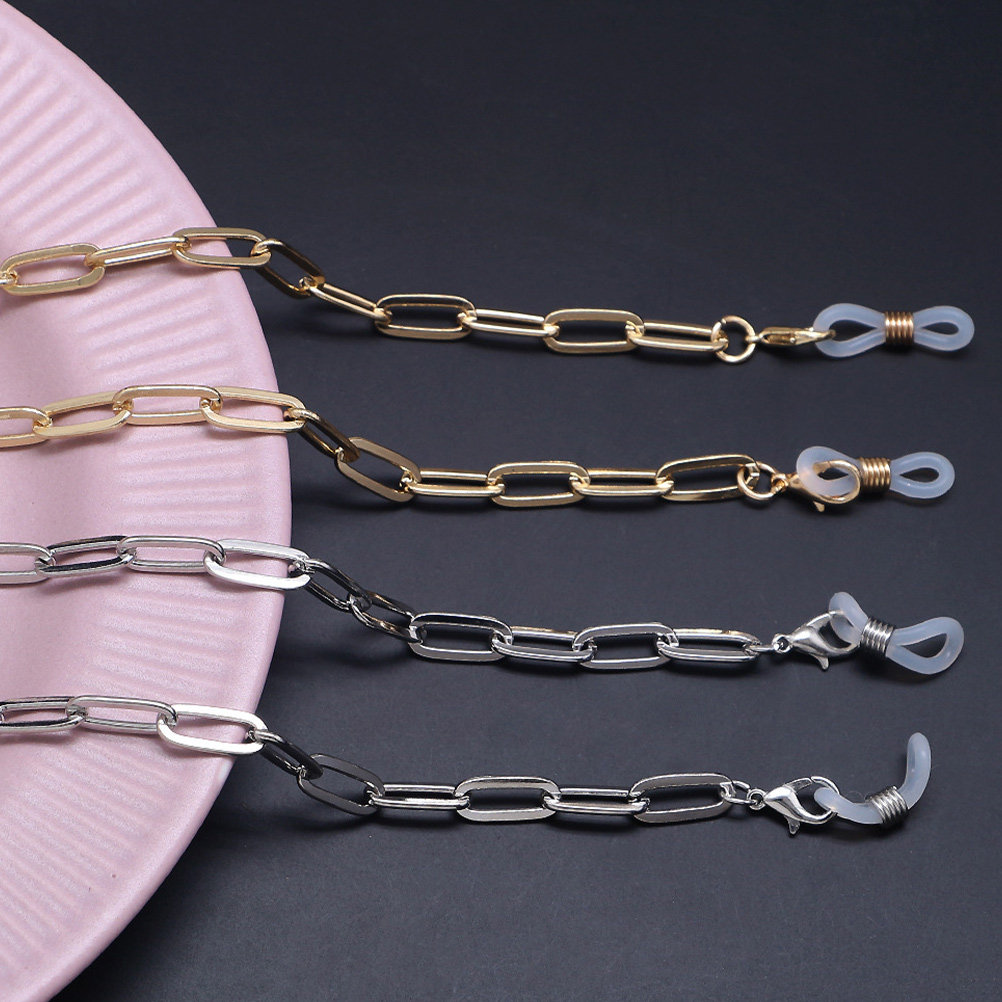 Mask Chain Holder - メタルゴールドペーパークリップリンクメガネチェーンマスクストラップホルダー、紛失防止フェイスカバーストラップ、運動やハイキング、アウトドアに最適